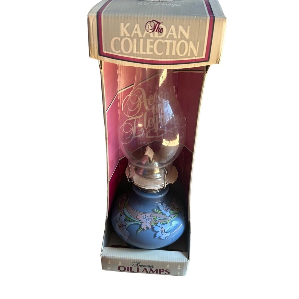 Vintage Blue Floral Kaadan Oil Lamp 14” In Original Box.